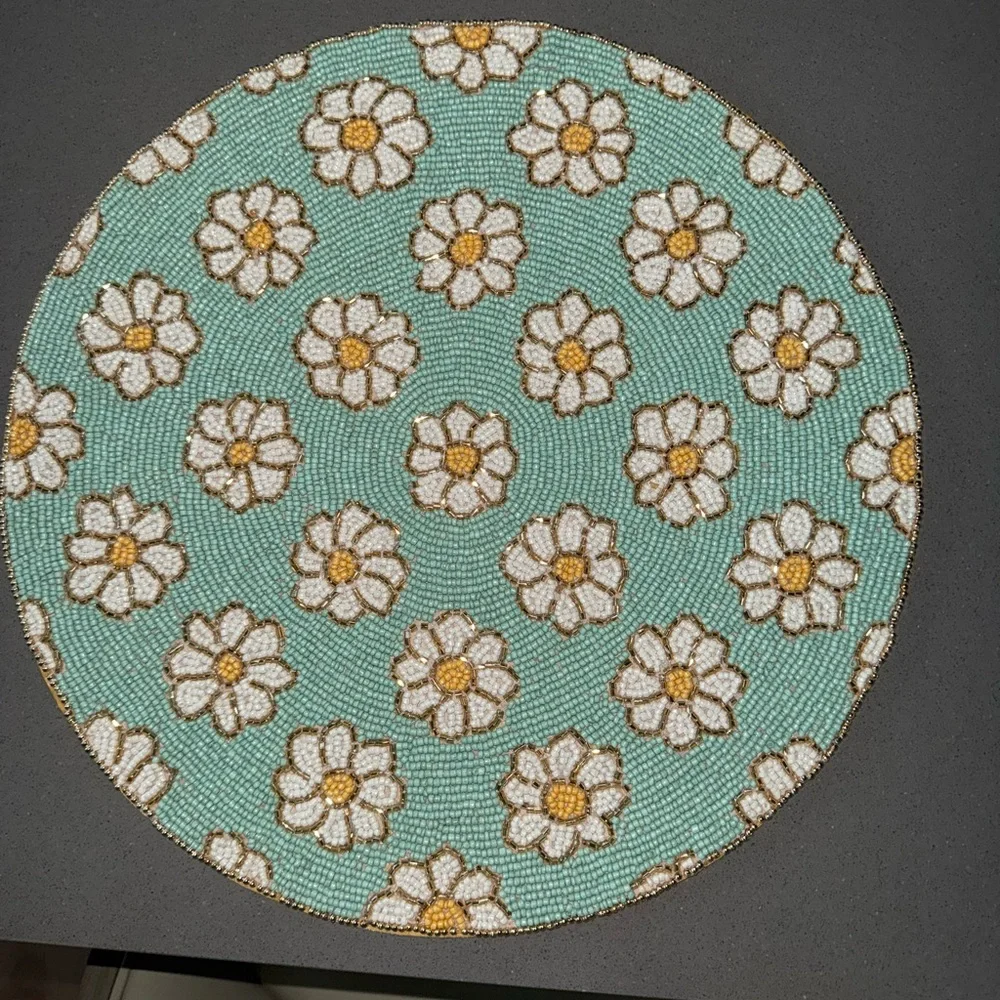 Nicole Miller Floral Beaded Placemat - Green Yellow and White